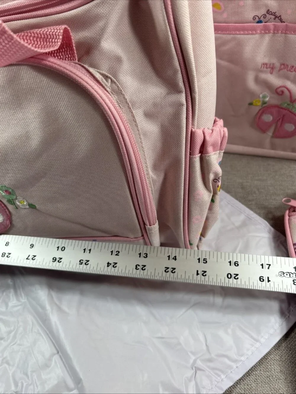 4 Pc Baby Nappy Diaper Bag Set Mother nursing lot my Precious Girl Pink Ladybug